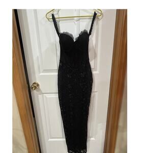 Long Black Sheer Bodice  Lace up back corset top dress XS